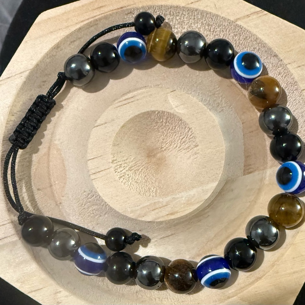 Men's Evil Eye Protection Beaded Adjustable Bracelet